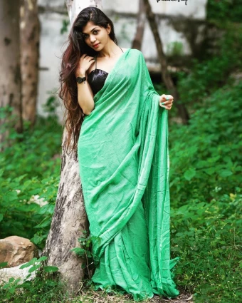 The beauty of the green color saree is the drying pavani