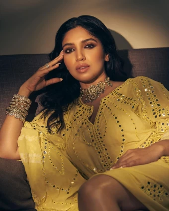 Bhumi Pednekar cuts a regal figure in the mirrorwork dress