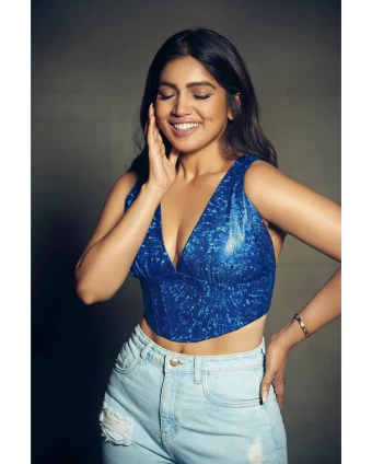 Bhumi Pednekar looks smart in the blue crop top and high-waist denims