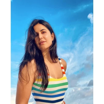 Katrina Kaif looks vibrant in the colourful striped bikini