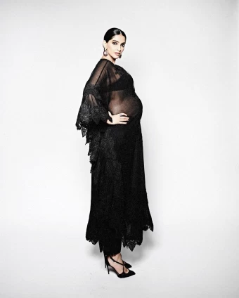 Sonam Kapoor cuts a striking figure in the black sheer kaftan