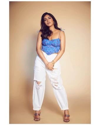 Bhumi Pednekar looks cool in the blue spaghetti top and ripped pants