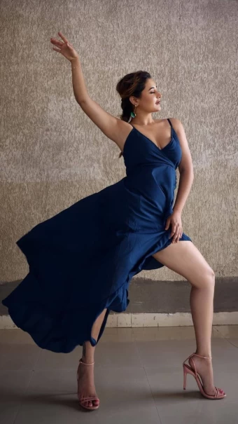 Rashami Desai is making heads turn in a blue dress with a high slit