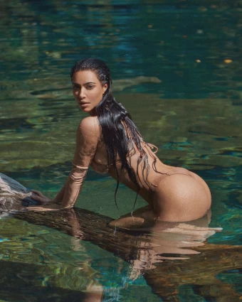 Kim Kardashian looks her sultriest best in the nude-coloured bikini