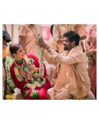 Nayanthara and Vignesh Shivan captured during their varmala ceremony