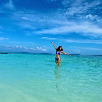 Sophie Choudry Flaunts Toned Figure In Blue Bikini