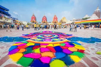 Enormous Rangoli dawning in the temple.