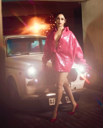 Tamannaah Bhatia looks fabulous in the pink glittering shirt-dress