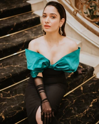 Tamannaah Bhatia looks stunning in the green and black dress