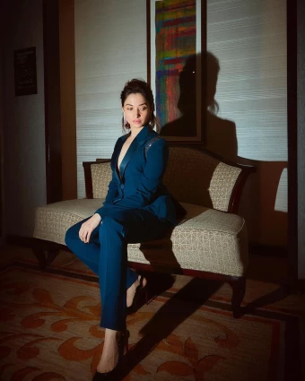 Tamannaah Bhatia looks uber chic in the deep blue pantsuit