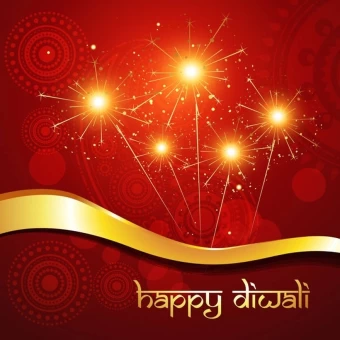 Magnificent Image Depicts Sparkling Lights On A Red Background, With A Golden Curve Below And The Phrase â€œhappy Diwaliâ€.