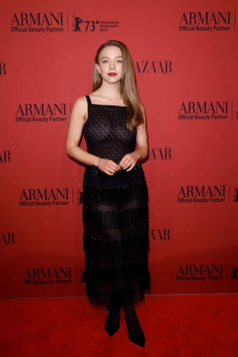 Sydney Sweeney attending the Armani Beauty x Bazaar event at the the 73rd Berlinale International Film Festival, 2023