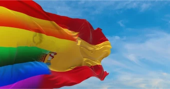 Splendid image of the official LGBT flag with cute-looking rainbow colors on a sky backdrop