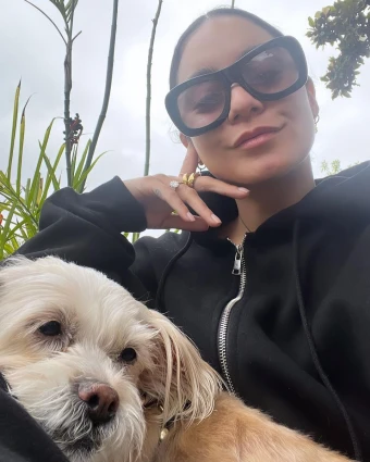 Vanessa Hudgens snaps a selfie with her pooch