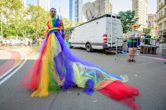 The Pose star was a rainbow dream at the WorldPride NYC 2019 event in March.