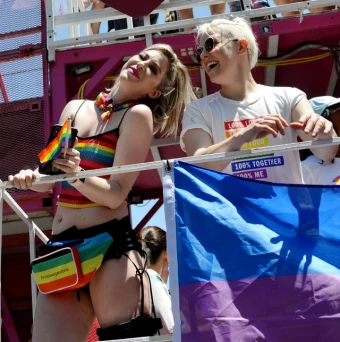 The TV personality and the YouTube star were decked out in rainbows for the L.A. Pride Parade in West Hollywood