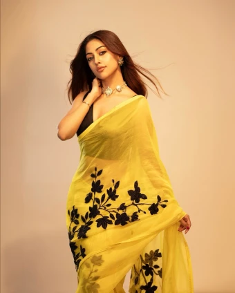 Anu Emmanuel Stuns in Yellow Saree with Black Blouse | Fashion Inspiration