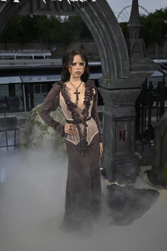Jenna Ortega gets glammed up while attending the Le Beach Club de Mercredi (Wednesday’s Beach Club) opening in Paris.