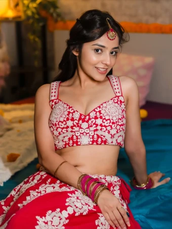 Every stitch in Riya’s attire spoke of refined craftsmanship. The detailed embroidery across the blouse and hemline added depth to the ensemble, making it a true visual delight.
