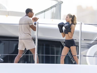 Earle was also seen during a workout aboard the luxury wellness yacht.