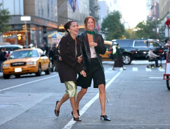 Zoe Kravitz and Riley Keough are all smiles filming at the “Die Alive” set in Times Square, NYC