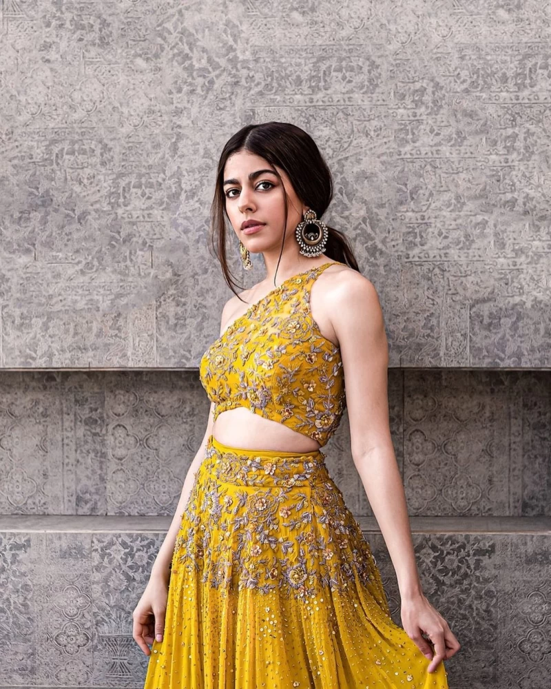 Alaya F looks pretty in the embellished yellow lehenga