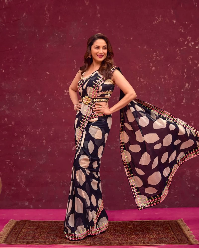 Madhuri Dixit keeps it stylish in the printed saree