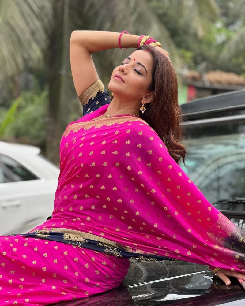 Monalisa looks stunning in the hot pink saree