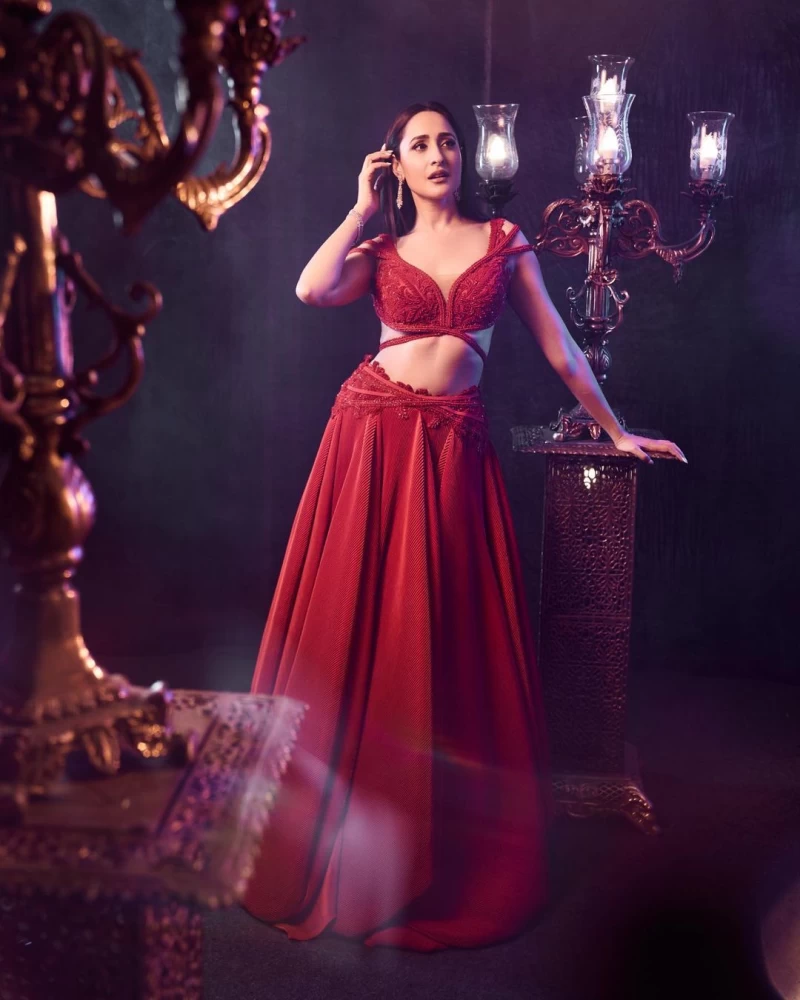 Pragya Jaiswal cuts a striking figure in a red lehenga