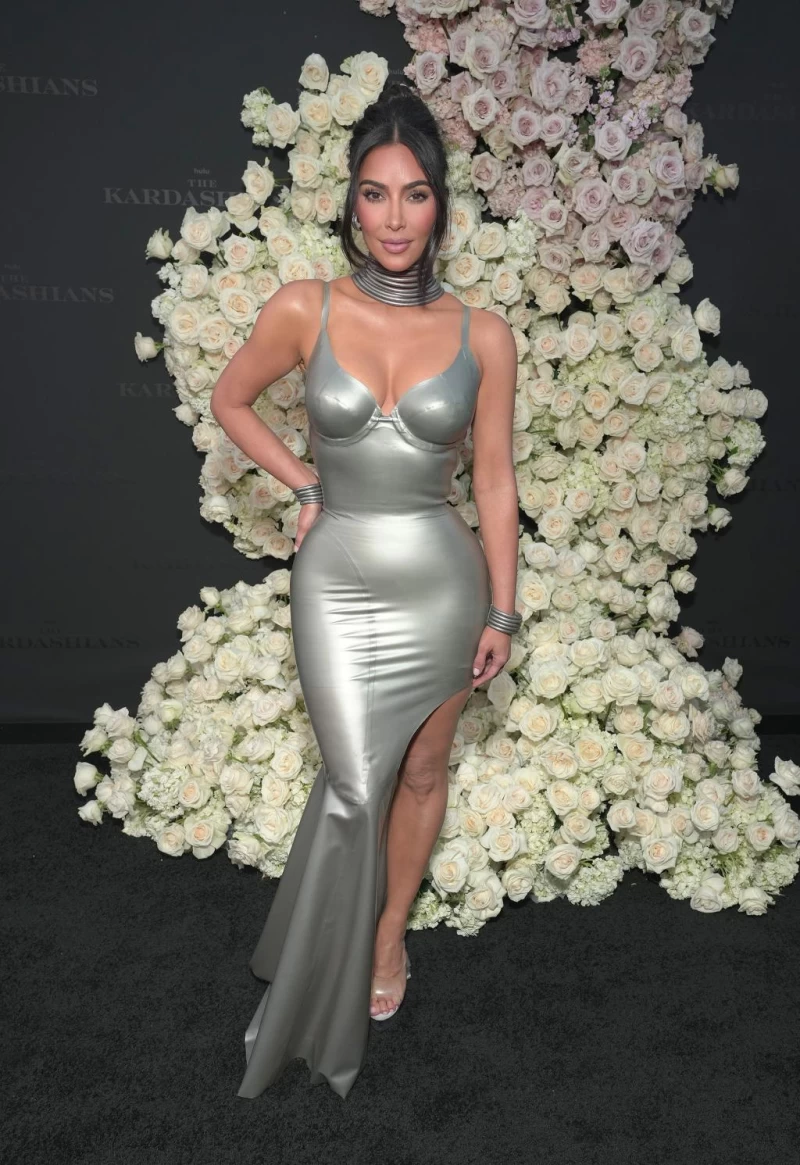 Kim Kardashian wore a silver latex Thierry Mugler look