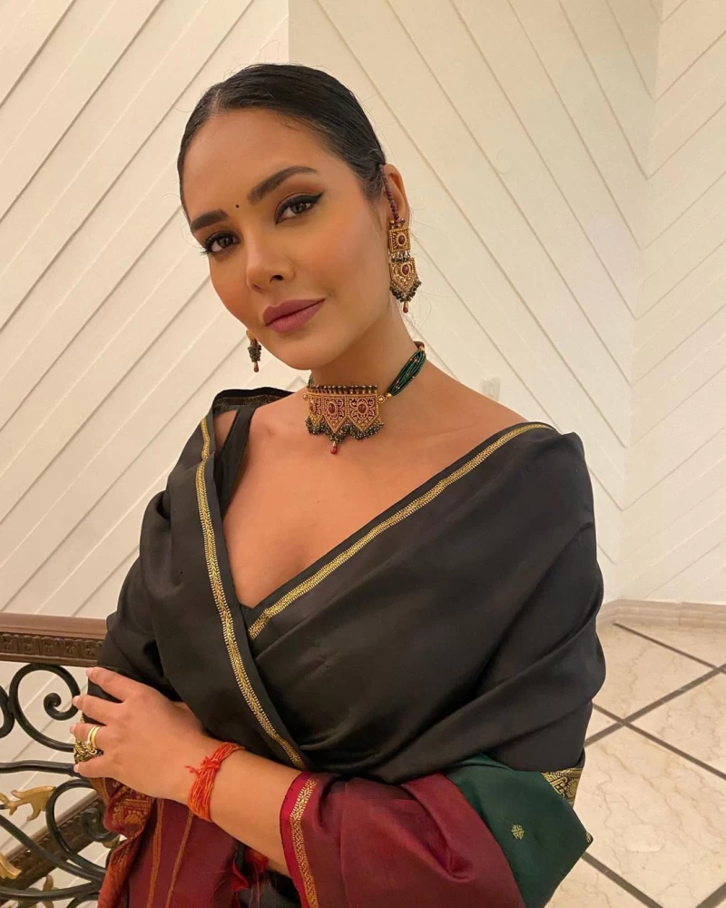 Esha Gupta is a picture of grace in the black silk saree