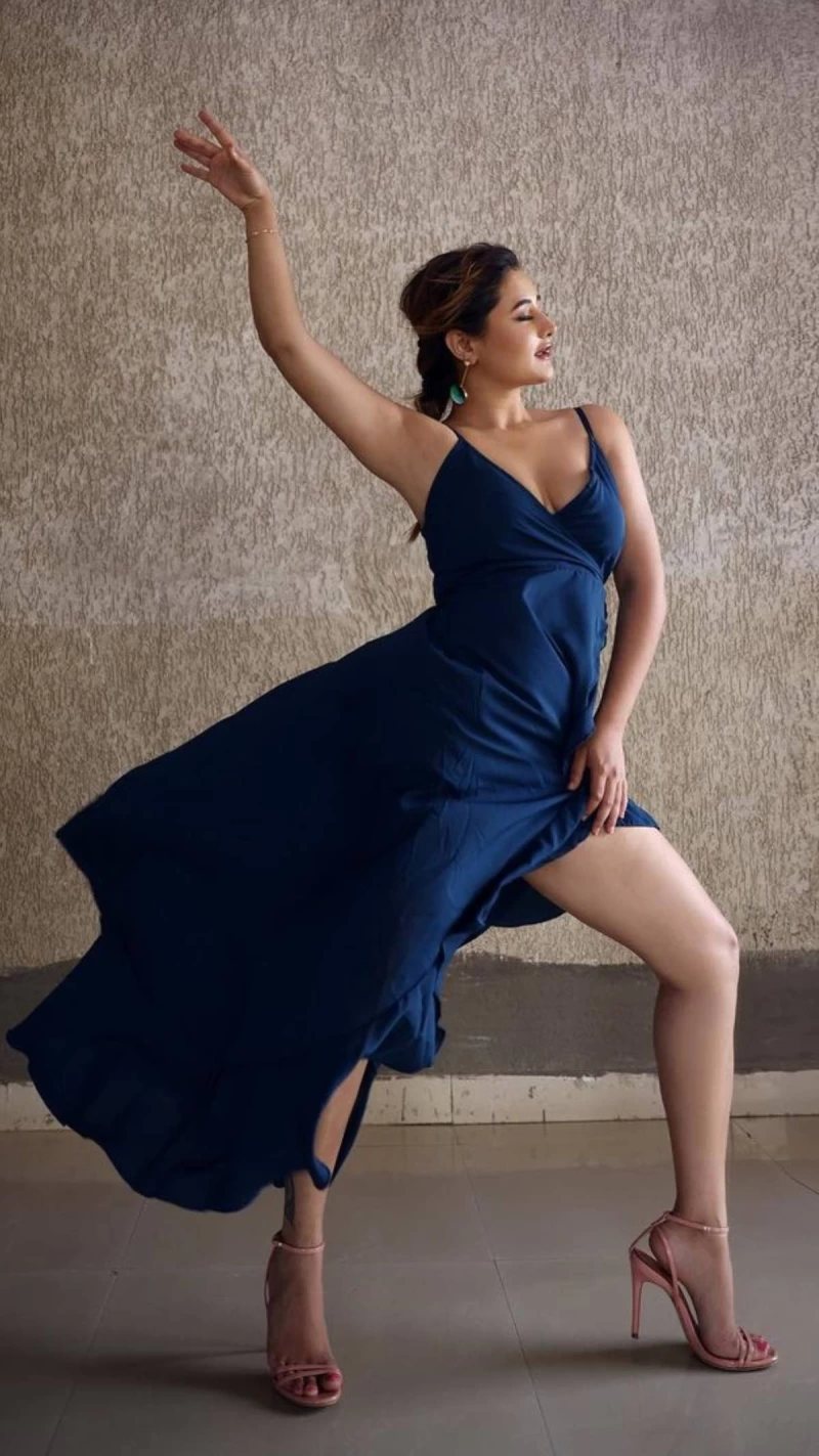 Rashami Desai is making heads turn in a blue dress with a high slit