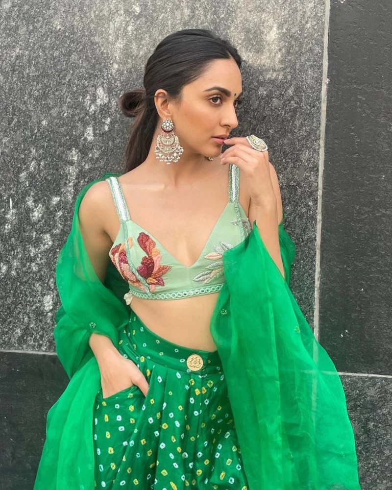 Kiara Advani looks gorgeous in a floral bralette and green skirt