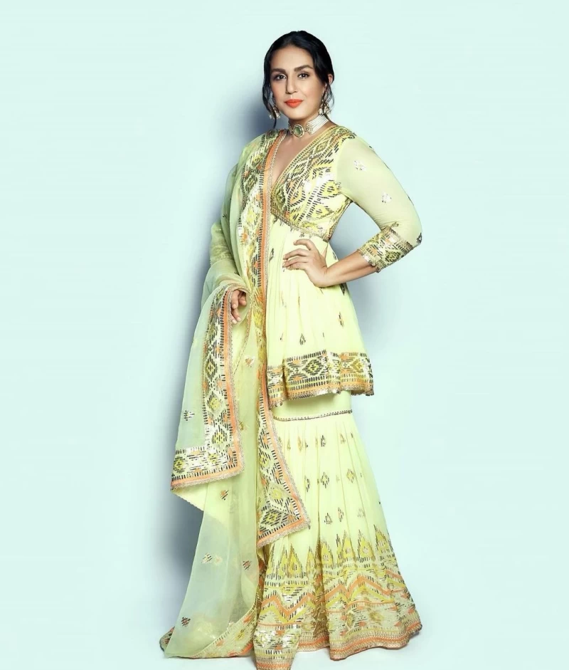 Huma Qureshi Paints A Picture Of Elegance In Green Sharara Set