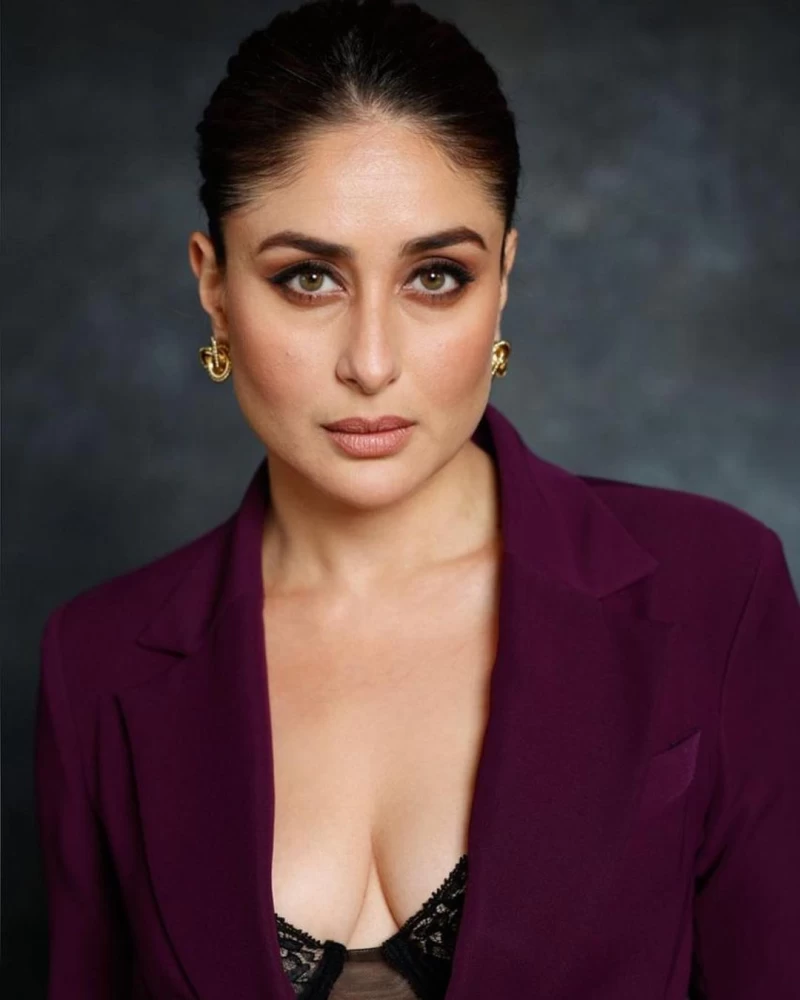Kareena Kapoor Khan pairs the suit with a black lace bralette