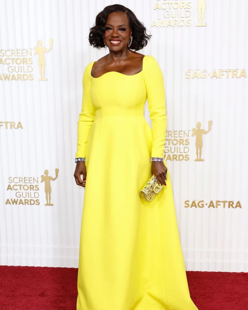 Viola Davis looked astounding in a yellow full-sleeved gown by Maison Valentino