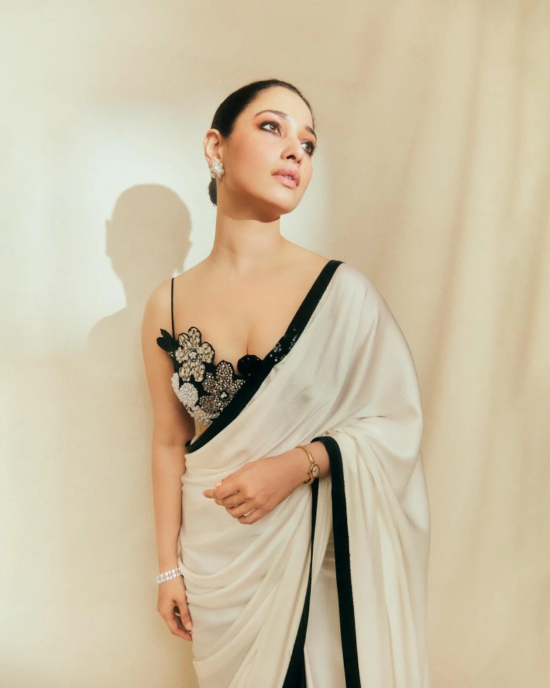 A saree is the most graceful outfit you can drape over your curvy body. Tamannaah keeps it simple in a chiffon saree with a statement sleeveless blouse.