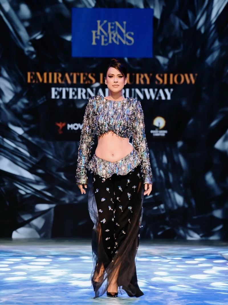 Nia walked the ramp for designer Ken Ferns at the Emirates Luxury Show
