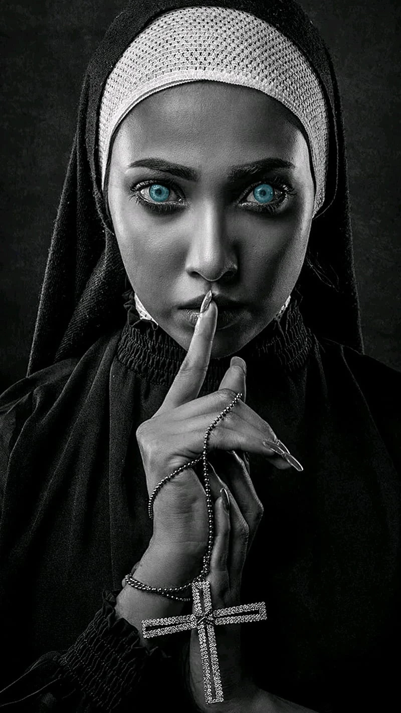 Time to pray black and white Christian nun wallpaper