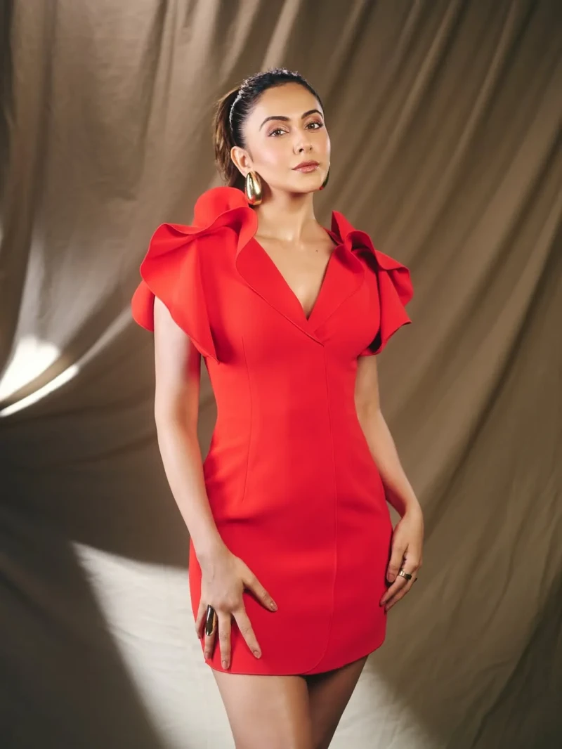 Draped in Drama: Rakul Preet Singh Ignites the Style Scene in Red