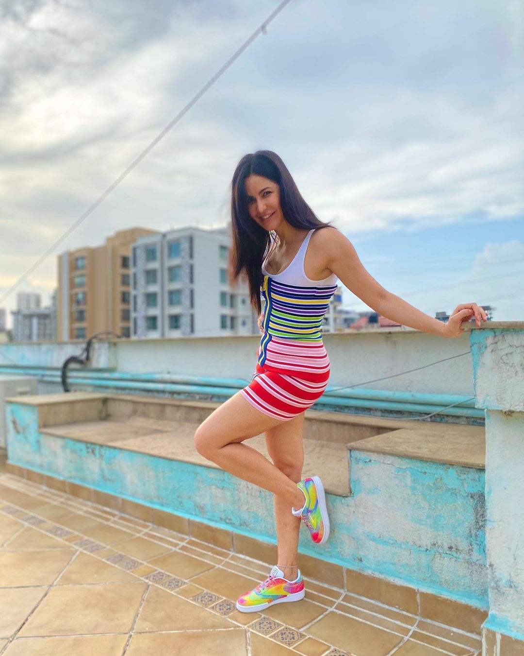 Katrina Kaif's toned body is put on display in the multicoloured dress