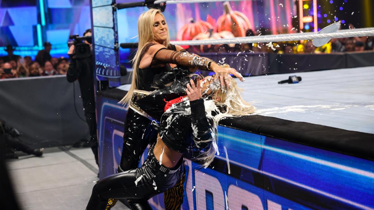 Charlotte Flair hit Toni Storm with a two pies to the face
