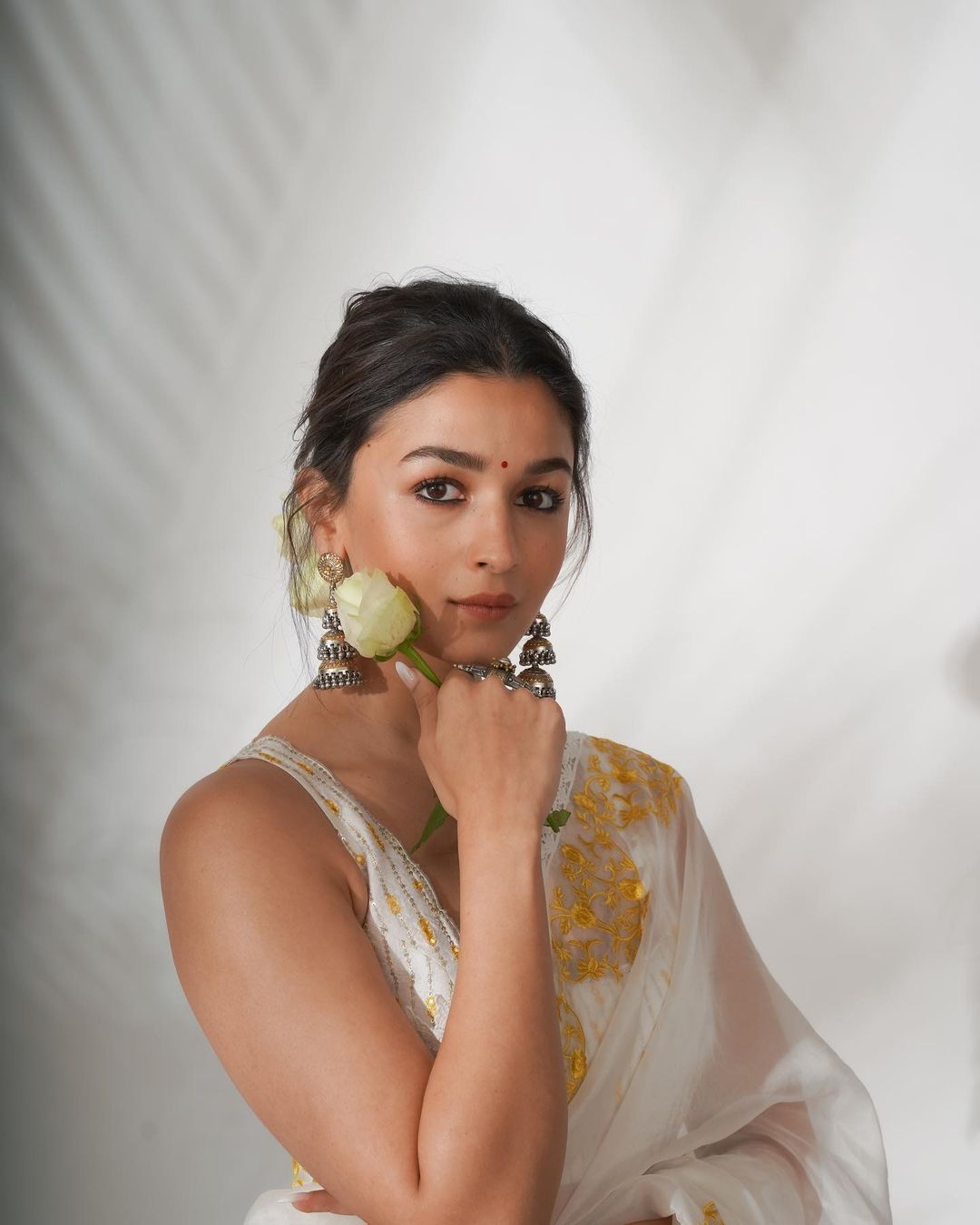 Alia Bhatt looks flawless in the semi-sheer saree and sleeveless blouse