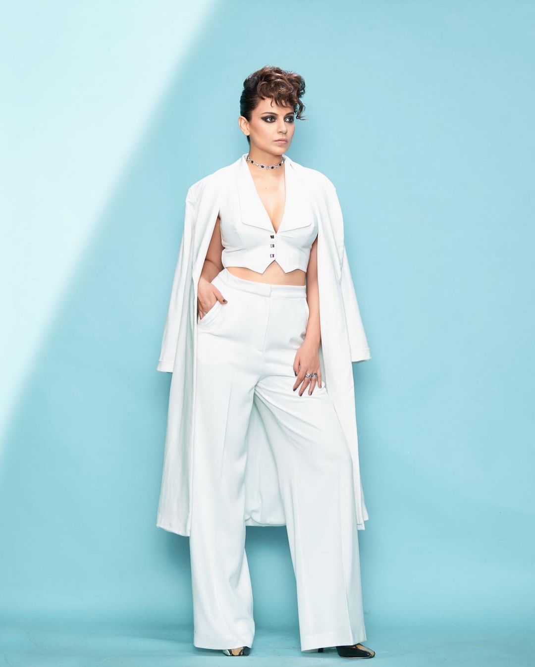 Kangana Ranaut looks uber chic in a three-piece white co-ords