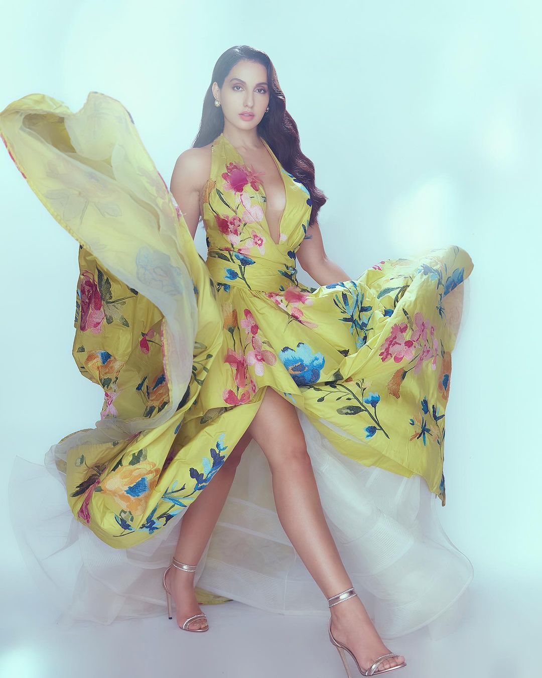 Nora Fatehi looks striking in the floral flowy dress
