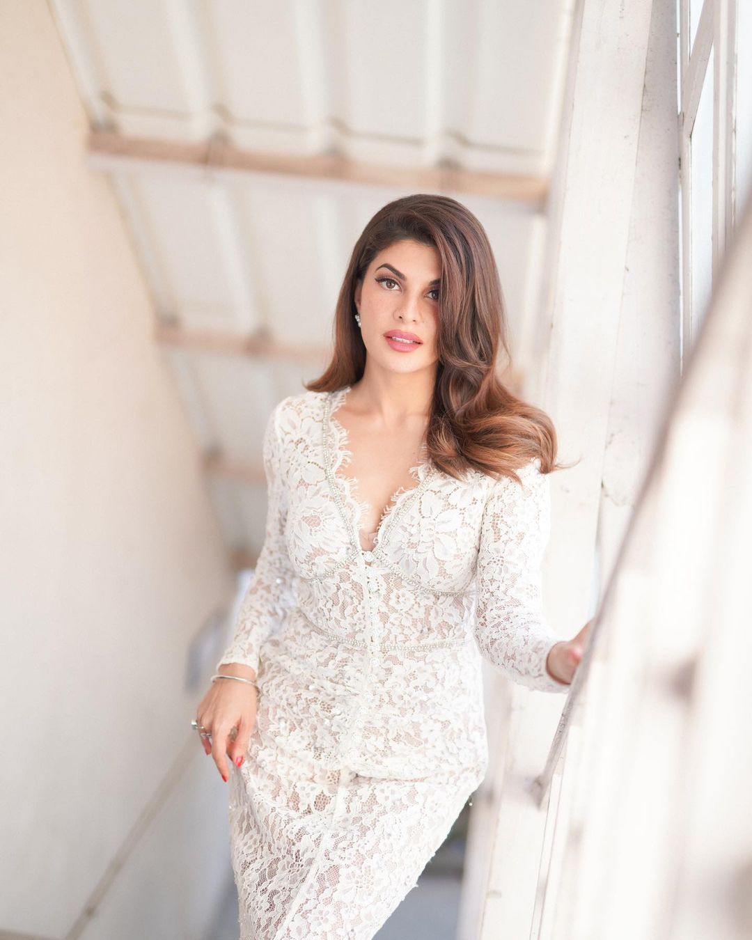 Jacqueline Fernandez looks angelic in a lace creation