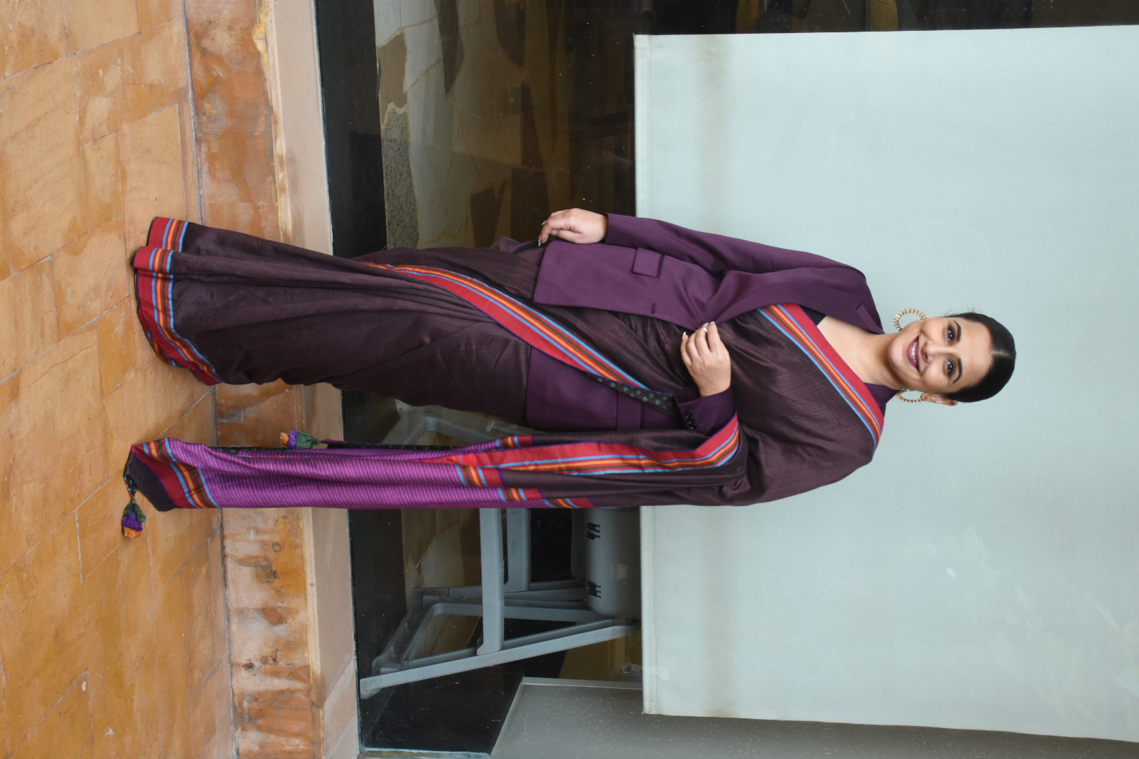 Vidya Balan looked gorgeous in the purple saree worn with a matching blazer