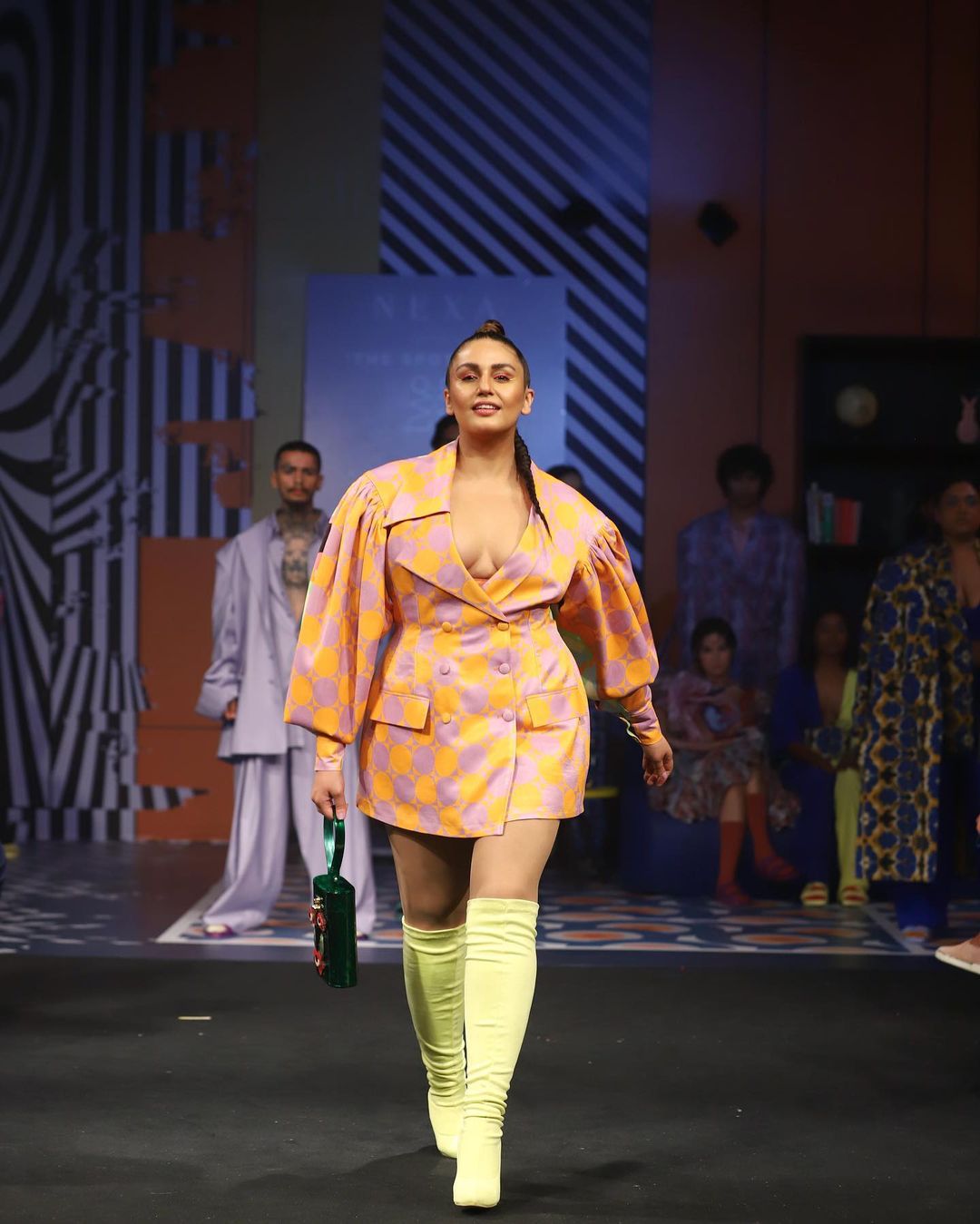 Huma Qureshi looked cool in the colourful blazer dress as she walked for Two Point Two Studio