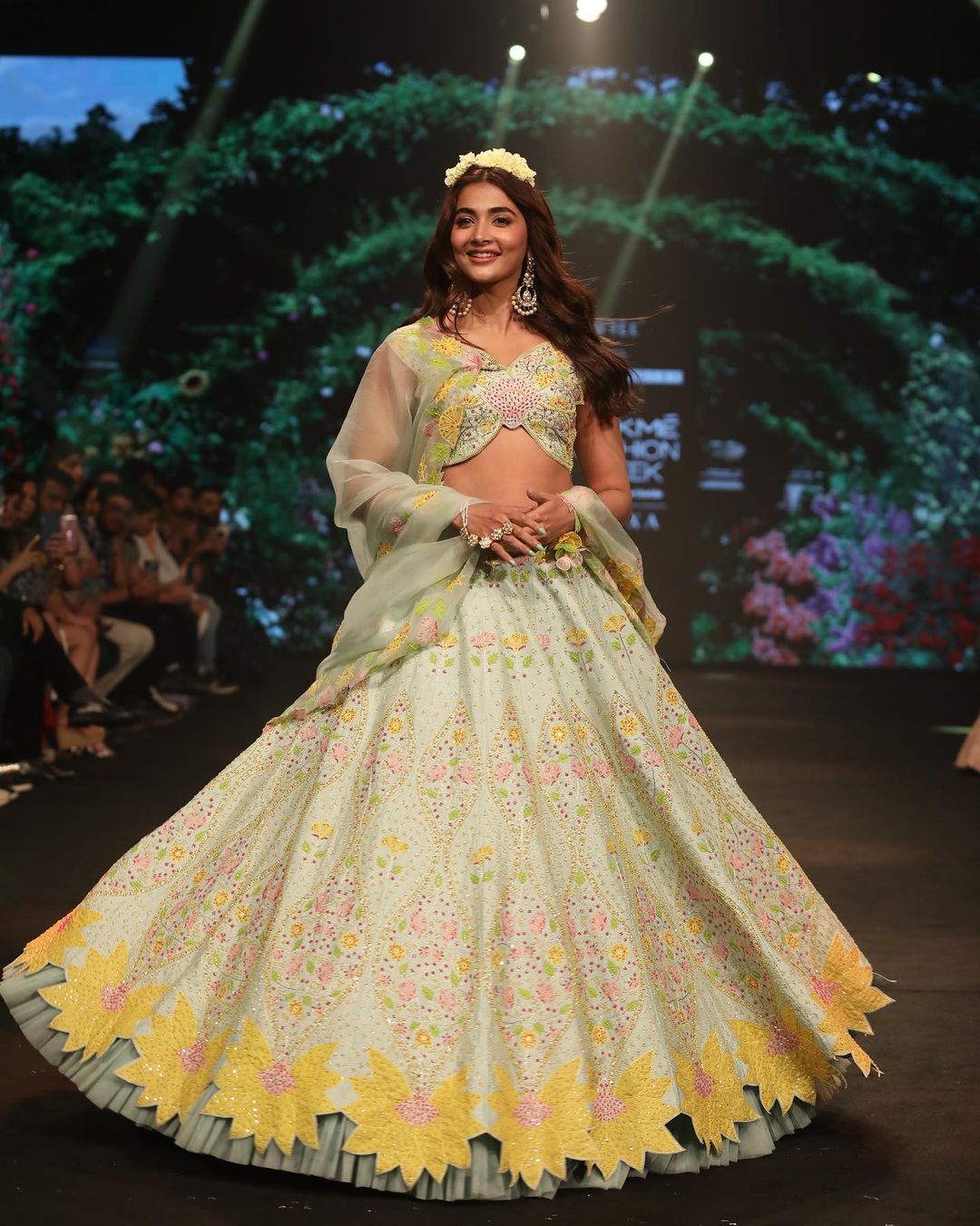Pooja Hegde looked pretty in the floral lehenga by 6Degree