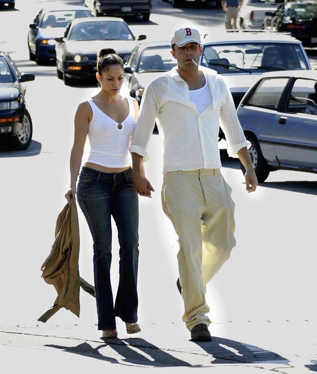 Jennifer Lopez and Ben Affleck walking hand in hand